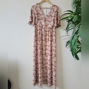 Cedar & GOLD V-Neck Patterned Maxi Dress size L